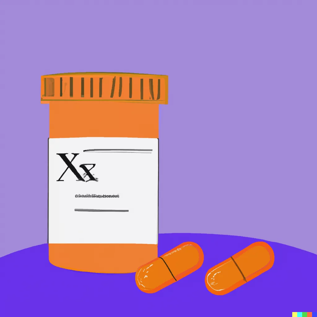 Vyvanse medication for Binge Eating Disorder in Los Angeles, CA [Image description: drawing of 2 pills outside of a prescription pill bottle, representing potential Vyvanse for a patient with Binge Eating Disorder in California]
