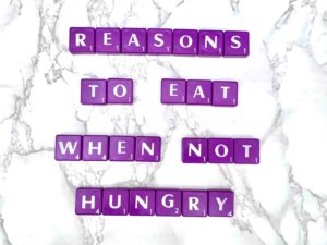 Reasons to Eat When Not Hungry [Image description: purple scrabble tiles spelling "Reasons to Eat When Not Hungry"] in Los Angeles, California 
