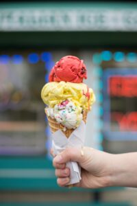 When Eating Disorder Providers are Steeped in Diet Culture [Image description: photo of an ice cream cone with 3 different flavors of ice cream] Portrays a possible snack for a person in eating disorder recovery in Los Angeles, California 