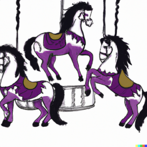 Connection through grief [Image description: purple carousel horses] representing connection to someone in grief counseling