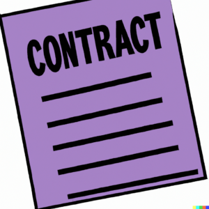 Eating Disorder College Contract [Image description: purple drawing of a document that says "Contract" at the top] Depicts a potential college contract for a college student with an eating disorder in California returning to college