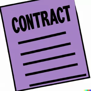 Eating Disorder College Contract [Image description: purple drawing of a document that says "Contract" at the top] Depicts a potential college contract for a college student with an eating disorder in California returning to college