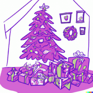 Supporting Your Child Or Loved One With an Eating Disorder Over the Holidays in Los Angeles, California [Image desription: drawing of a Christmqs tree and presents in purple] 