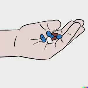 Weight loss medications like Wegovy, Saxenda, and Ozempic in Los Angeles, California [Image description: drawing of a hand holding various pills] Depicts potential person in California taking weight loss medications