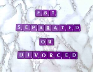 Family-Based Treatment with Separated or Divorced Families [Image description: purple scrabble tiles spelling "FBT separated or divorced"] Represents a potential family in Los Angeles, CA