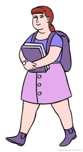 Treatment for Eating Disorders in College [Image description: a drawing of a young woman carrying books and a backpack walking] Represents a possible college student seeking therapy for an eating disorder online in California or in-person in Los Angeles, CA