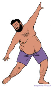 Joyful movement and exercise in Eating Disorder Recovery [image description: drawing of a larger man in recovery from an eating disorder in Los Angeles, CA]