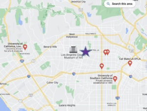 Eating Disorder Therapy LA Office shown on map in relation to UCLA and USC for convenient sessions for college students in Los Angeles, California