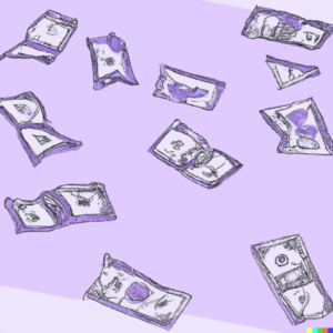 Psychotherapy counseling fees in Los Angeles, California [Image description: drawing of money sitting on a lavender table] Represents the cost of psychotherapy sessions in Los Angeles, California