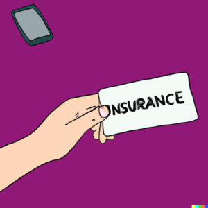 Using Insurance for Eating Disorder Therapy in California [Image description: drawing of a hand holding an insurance card against a purple background] Represents a potential patient seeking treatment for an eating disorder in Los Angeles, CA