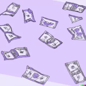 Psychotherapy counseling fees in Los Angeles, California [Image description: drawing of money sitting on a lavender table] Represents the cost of psychotherapy sessions in Los Angeles, California