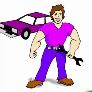 Eating disorder recovery relapse prevention mechanic [Image description: drawing of a mechanic with a wrench in front of a purple car| represents a support person helping a person in eating disorder recovery in Los Angeles, California