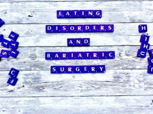 Eating Disorders and Bariatric Surgery [Image description: purple scrabble tiles spelling "Eating Disorders and Bariatric Surgery"]