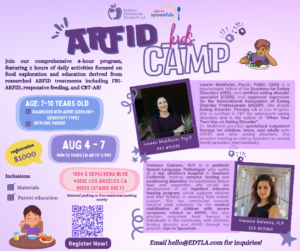 ARFID Kids Camp 2025 [Image description: details also in text below for ARFID camp 2025 for kids 7 to 10]