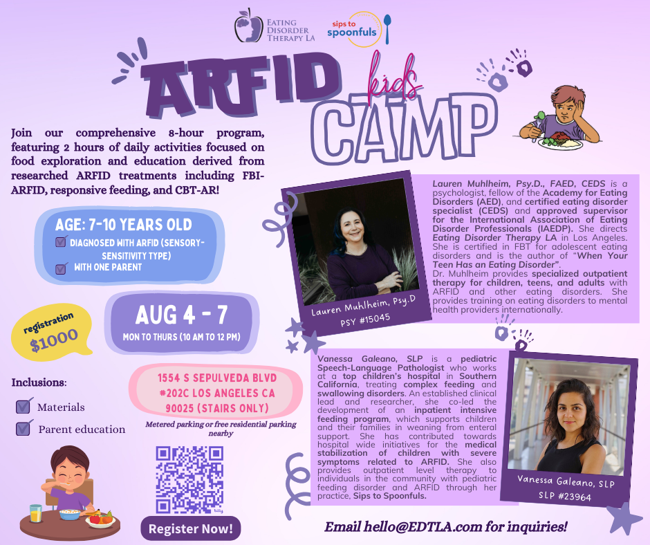 ARFID Kids Camp 2025 [Image description: details also in text below for ARFID camp 2025 for kids 7 to 10]